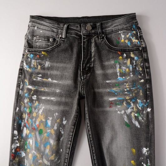 Jeans Slim Fit Gris Desteñido con Cintura Elástica para Hombre - Image 4