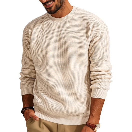 Suéter Cuello Redondo Textura Waffle para Hombre - Pullover Tejido Casual - Image 7