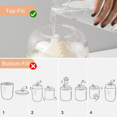 Red USB rechargeable humidifier with a clear dome top and a unique mountain-shaped interior design. - Image 5