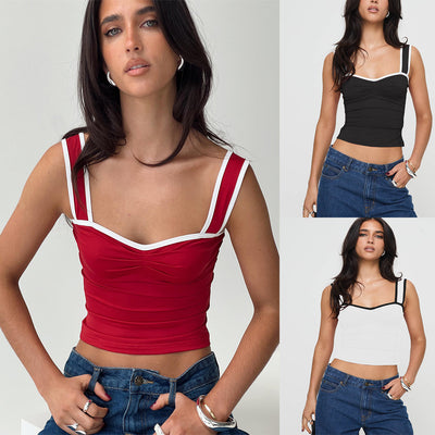 Top Corto Plisado Bicolor Estilo Hot Girl