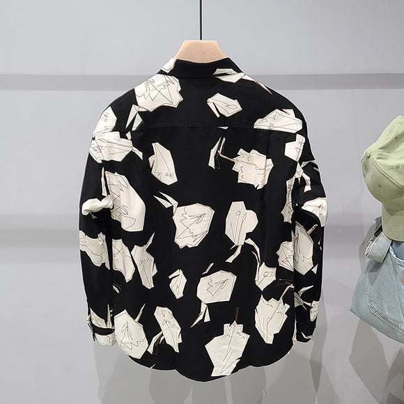Camisa Estampada de Algodón Manga Larga para Hombre