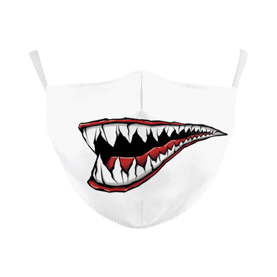 Beige double-layer dust mask with ear hooks, featuring a digital print of a wide, creepy smile with white teeth and red gums. - Image 20
