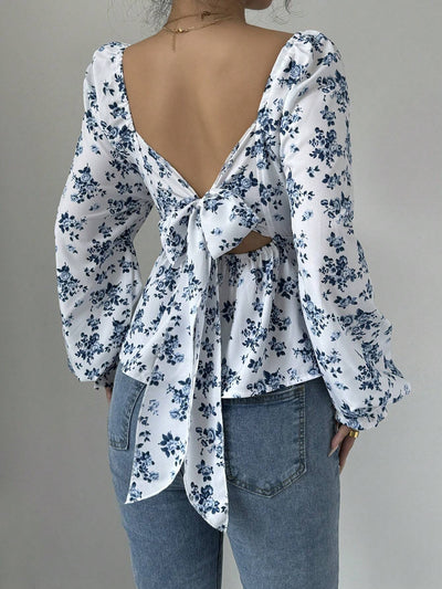 Blusa Floral de Invierno con Cuello Cuadrado y Mangas Abullonadas - Image 9