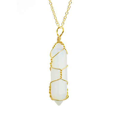Collar Colgante de Cristal Hexagonal Envuelto a Mano con Piedra Natural - Image 29