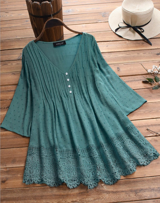 Blusa de Encaje Plisada con Recortes Jacquard - Image 6