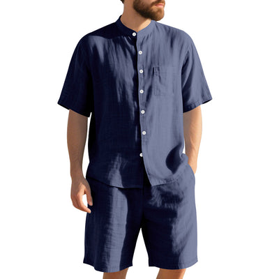 Traje de Lino Americano para Hombre - Dos Piezas Cuello Mao Playa Verano - Image 22