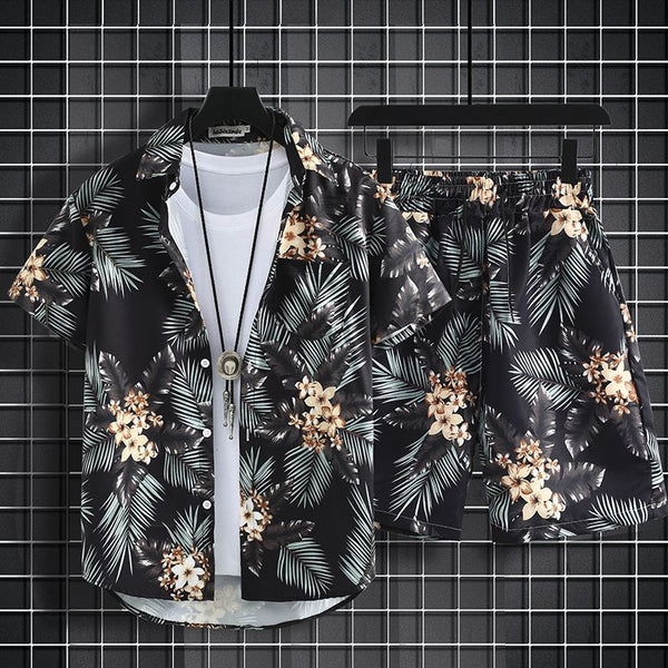 Conjunto Hawaiano para Hombre: Pantalones Sueltos + Camisa Estampada Secado Rápido