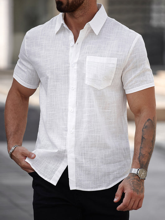 Camisa de Algodón Manga Corta para Hombre con Bolsillo - Image 11