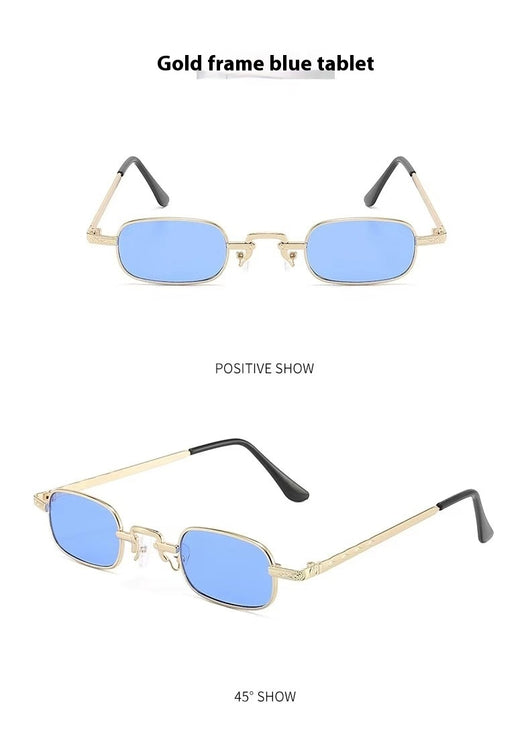 Trendy rectangular sunglasses with gold metal frames and brown lenses, shown from front and a 45-degree angle. - Image 20