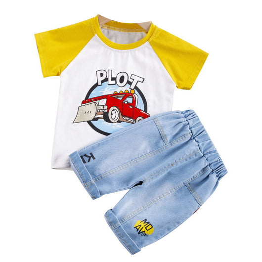 Conjunto Casual Infantil Western Cartoon Hombro Caído Manga Corta