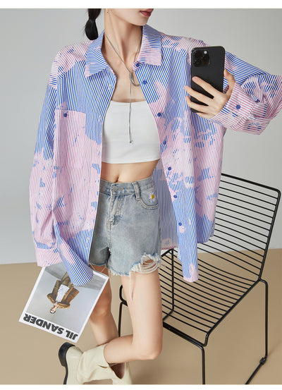Blusa Suelta de Rayas Azules Estampada para Mujer - Image 14