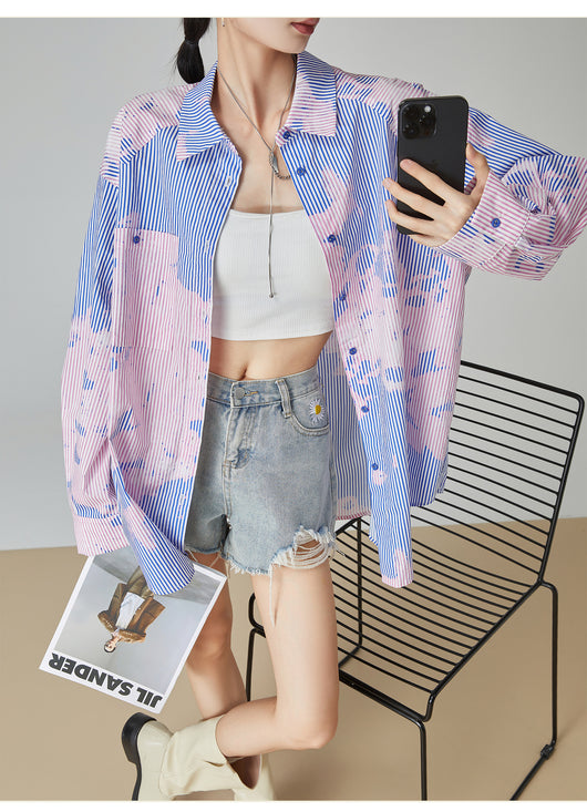 Blusa Suelta de Rayas Azules Estampada para Mujer - Image 14