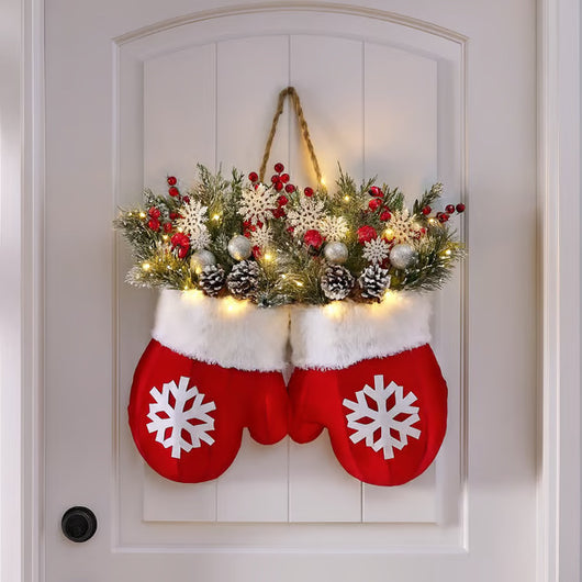 Guirnalda Navideña con Forma de Guante y Flores Simuladas para Puerta y Ventana
