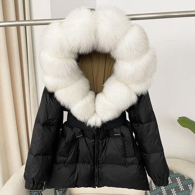 Abrigo de Plumas de Pato Blanco con Cuello de Pelaje de Zorro Oversized - Image 31