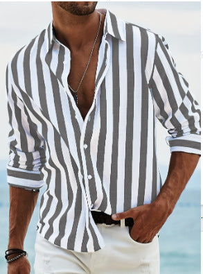 Camisa Casual de Manga Larga con Rayas para Hombre - Image 6