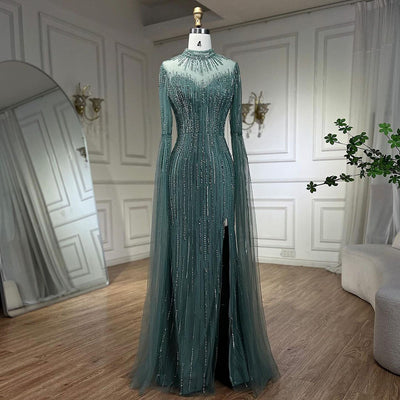 Vestido Elegante con Volantes en Mangas y Falda Tipo Cola de Pez