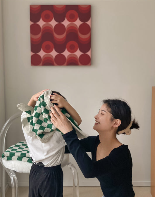 Toallas de Algodón Peinado Tejidas con Diseño Cuadrícula Padre e Hijo - Image 61