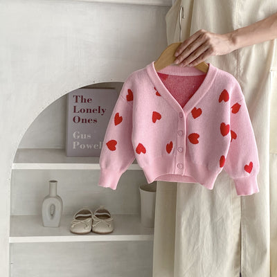 Cardigan de Punto Rosa con Corazón para Bebé Niña - Suéter Infantil Cuello V - Image 24