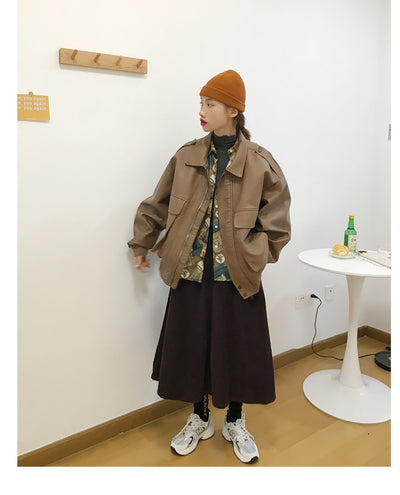 Chaqueta de Cuero Retro Estilo Hong Kong Suelta para Mujer - Image 14