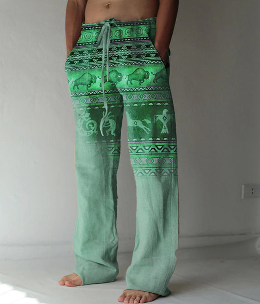 Pantalones Casuales Sueltos de Lino Estampado para Hombre - Image 7