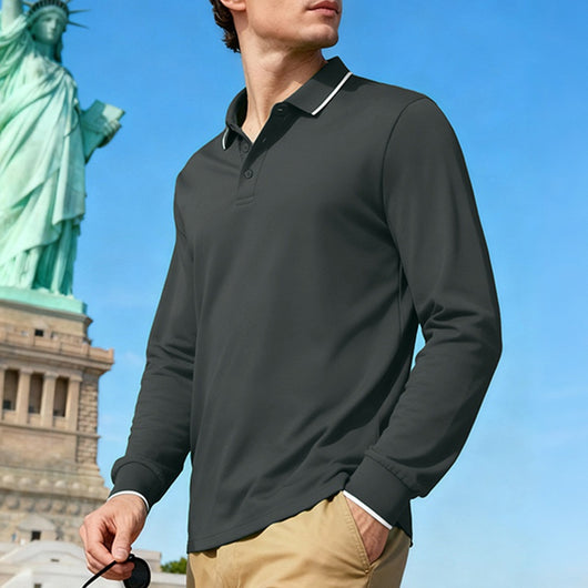 Polo Jacquard de Manga Larga Secado Rápido para Hombre - Image 16