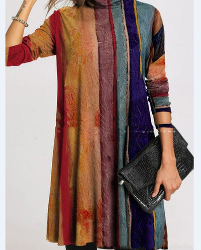 Vestido Suelto de Cuello Tortuga con Estampado y Manga Larga para Mujer - Image 4