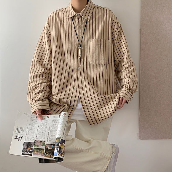 Camisa Vintage a Rayas de Manga Larga para Hombre