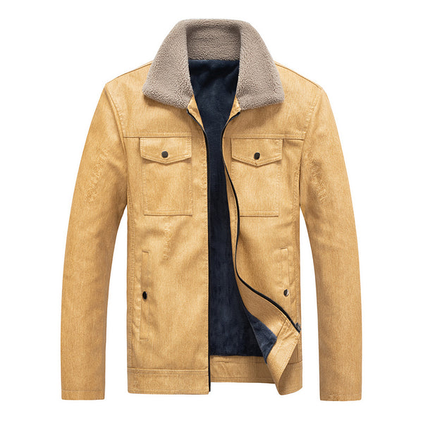 Chaqueta de Cuero para Hombre con Forro de Terciopelo Engrosado