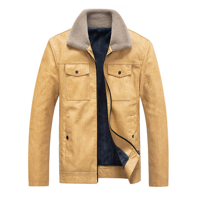 Chaqueta de Cuero para Hombre con Forro de Terciopelo Engrosado