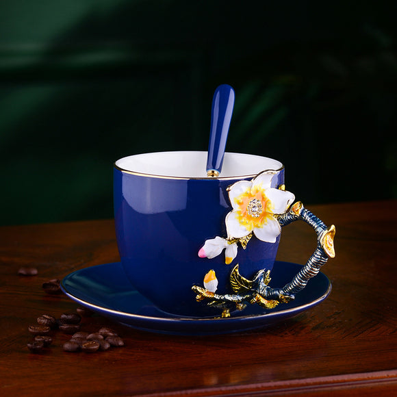 Juego de Taza y Platillo de Cerámica Esmaltada Creativa