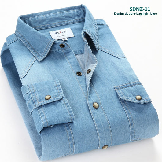 Camisa de Algodón Denim para Hombre de Manga Larga - Image 7