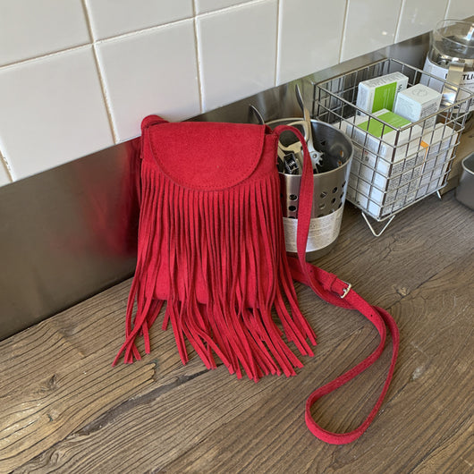 Bolso Bandolera Retro Gamuza Esmerilada con Borlas para Celular - Image 7