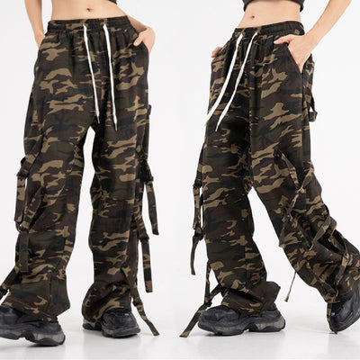 Pantalones Cargo Camuflaje con Cintura Elástica y Cordón - Estilo Street Couple