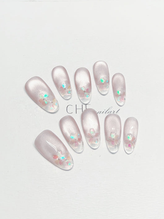 Uñas Postizas Ovaladas Cat Eye Fluorescentes Transparentes Personalizables - Image 3