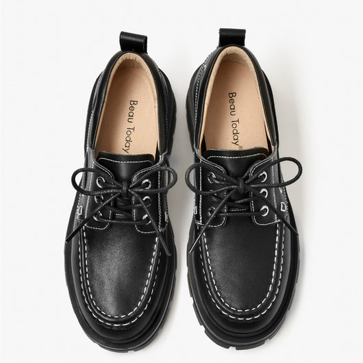 Baletas Plataforma de Cuero Suave Estilo Británico para Mujer - Image 9