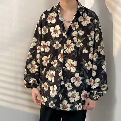 Camisa Floral Retro Holgada de Manga Larga para Hombre - Image 4