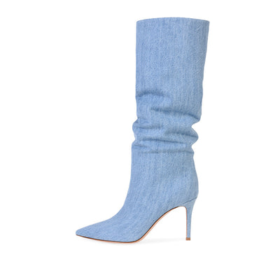 Botas Stiletto Café de Gamuza con Punta Aguda y Caña Media - Image 6