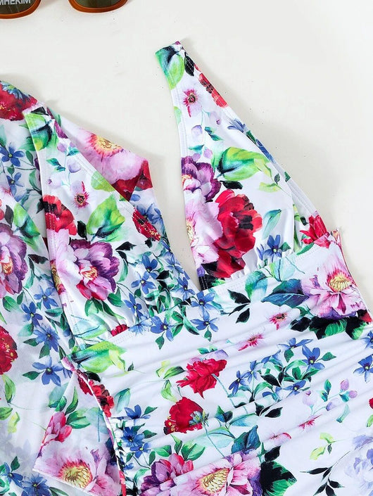 Traje de Baño Tres Piezas con Estampado Botánico Plisado - Image 19