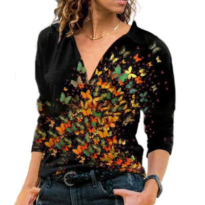 Blusa Retro Cuello V Manga Larga para Mujer - Image 2
