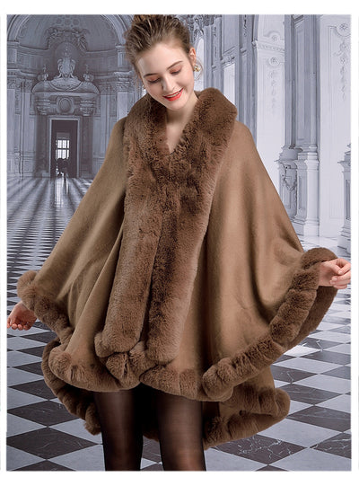 Capa de Lujo con Cuello de Piel de Conejo Rex para Mujer - Image 11