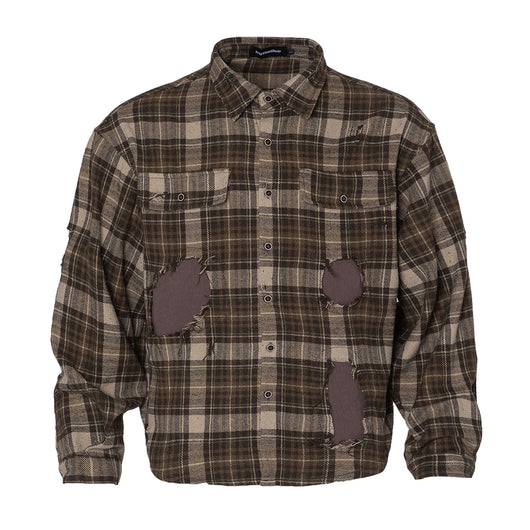 Camisa a Cuadros Manga Larga Hombre Punk Rotos y Parches - Image 6