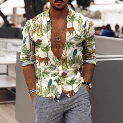 Camisa Casual para Hombre con Estampado Floral Romántico y Cuello Solapa - Image 6