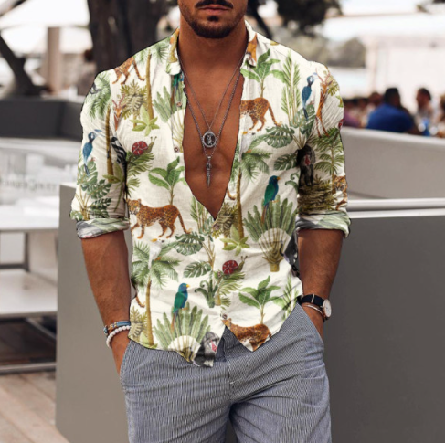 Camisa Casual para Hombre con Estampado Floral Romántico y Cuello Solapa - Image 6