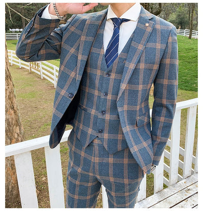 Traje Slim Fit 3 Piezas Fusión Coreana y Británica para Hombre - Image 26