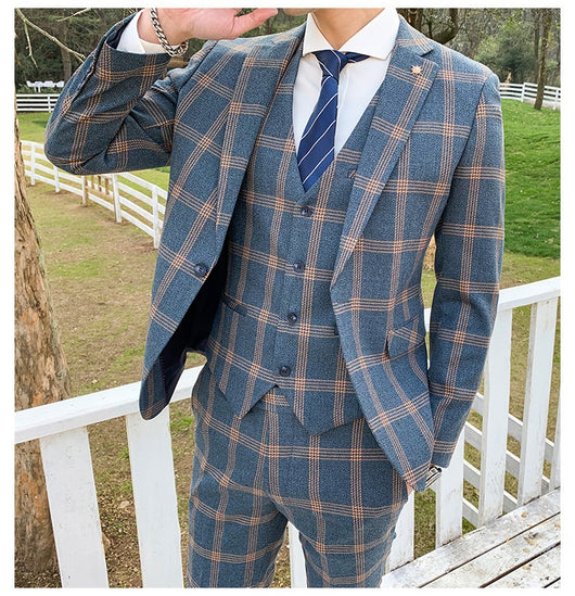 Traje Slim Fit 3 Piezas Fusión Coreana y Británica para Hombre - Image 26