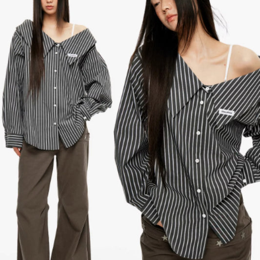 Blusa Rayada Vertical Desmontable para Mujer