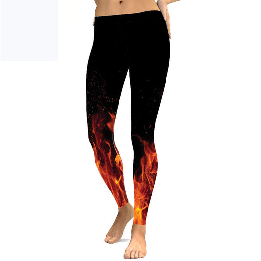 Leggings Deportivos Talle Grande Cintura Alta Estampado Flame Black