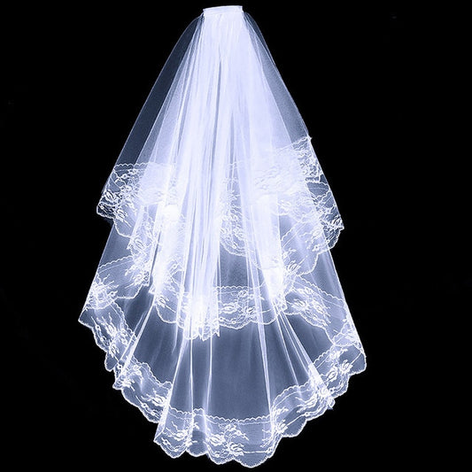 Velo de Novia Doble Capa con Encaje Elegante