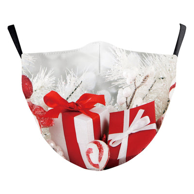 Black double-layer dust mask with a vibrant, multi-colored snowflake digital print and ear hooks. - Image 31