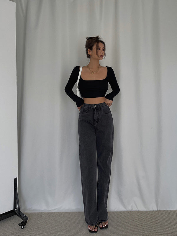 Jeans Talle Alto Efecto Drapeado para Mujer - Colección Otoño